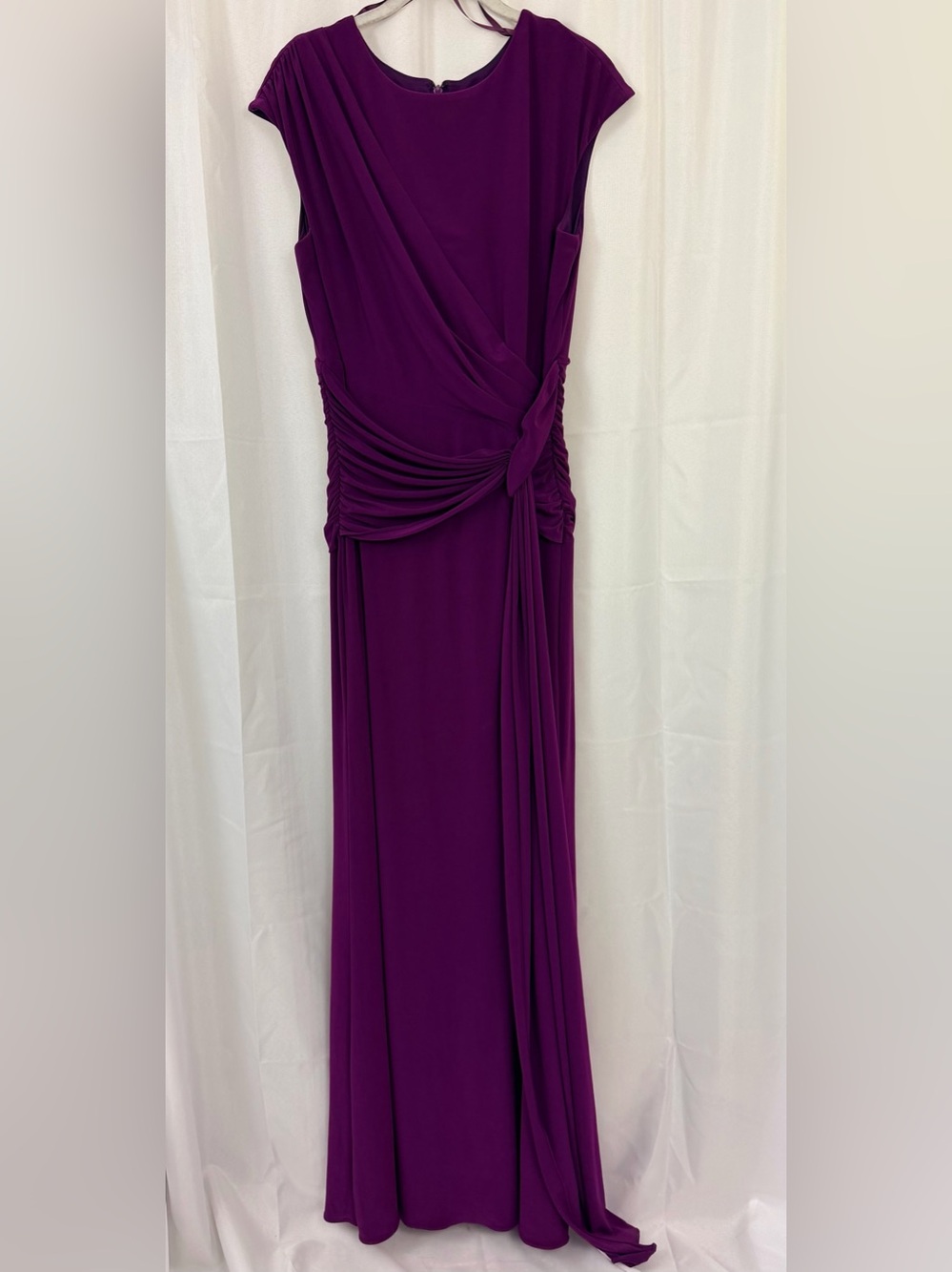Betsy Adam’s Elegant Sleeveless Wine Maxi High Neck w/Body-con Ruching 12 NWT - Picture 4 of 11